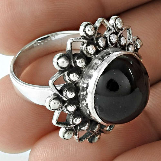 Scrumptious 925 Sterling Silver Black Star Gemstone Ring Jewelry