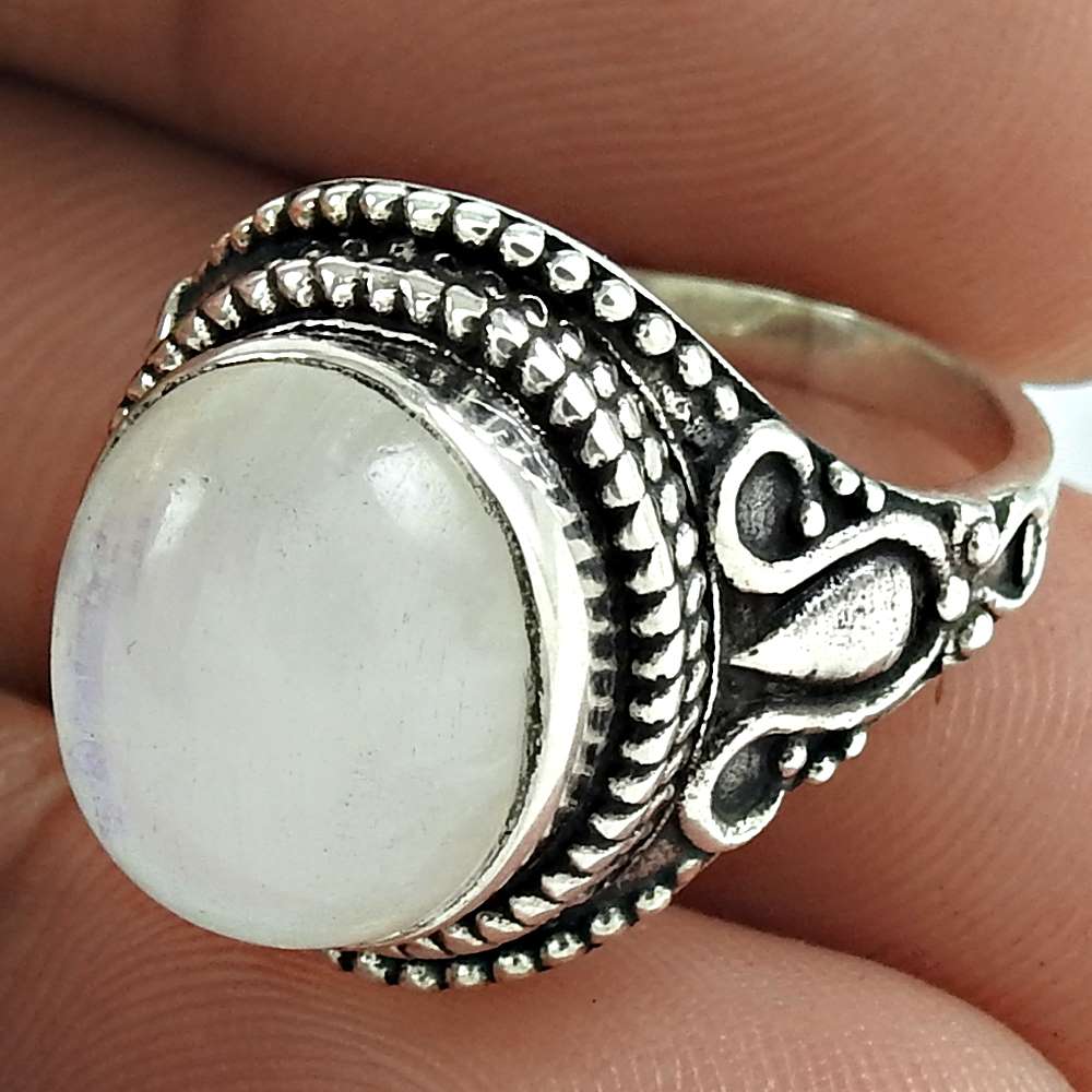 Rattling 925 Sterling Silver Rainbow Moonstone Ring Jewellery