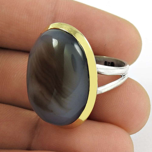 Woman Gift 925 Silver Natural Onyx Statement Bohemian Ring Size 8 E33