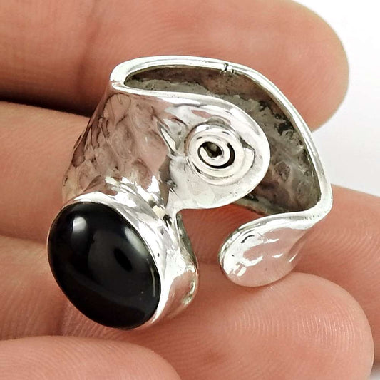 Natural Onyx Gemstone Statement Boho Ring Size 6 925 Silver For Girls C1