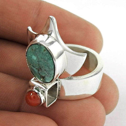 Woman Gift Natural Turquoise Solitaire Ring Size 6 925 Sterling Silver C15