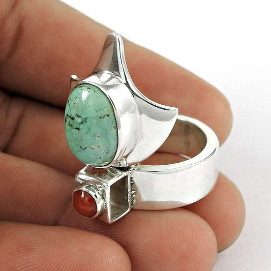 Woman Gift Natural Turquoise Gemstone Statement Ring Size 7 925 Silver D15