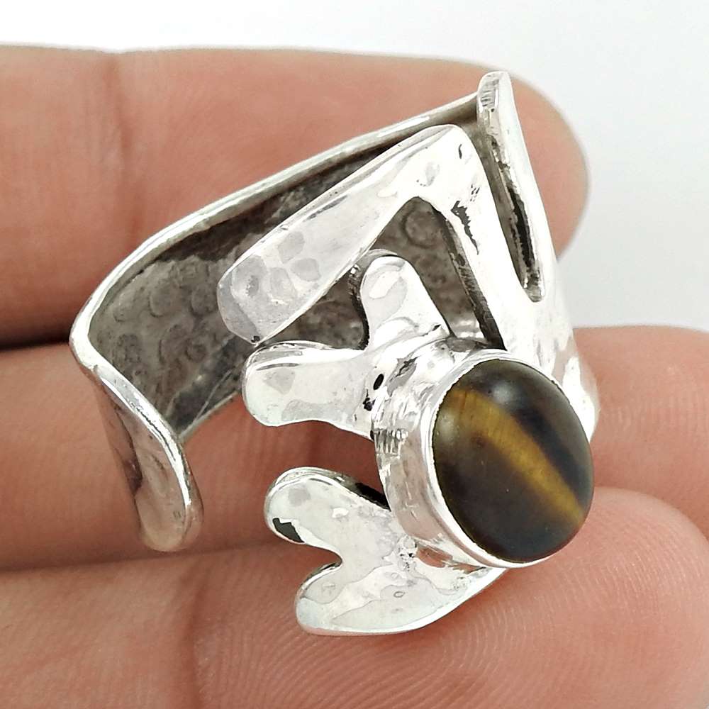 Natural Tiger'S Eye 925 Silver Cocktail Bohemian Ring Size 11 For Girls X6