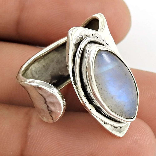 925 Silver Natural Rainbow Moonstone Vintage Christmas Gift Ring Size 7 O5