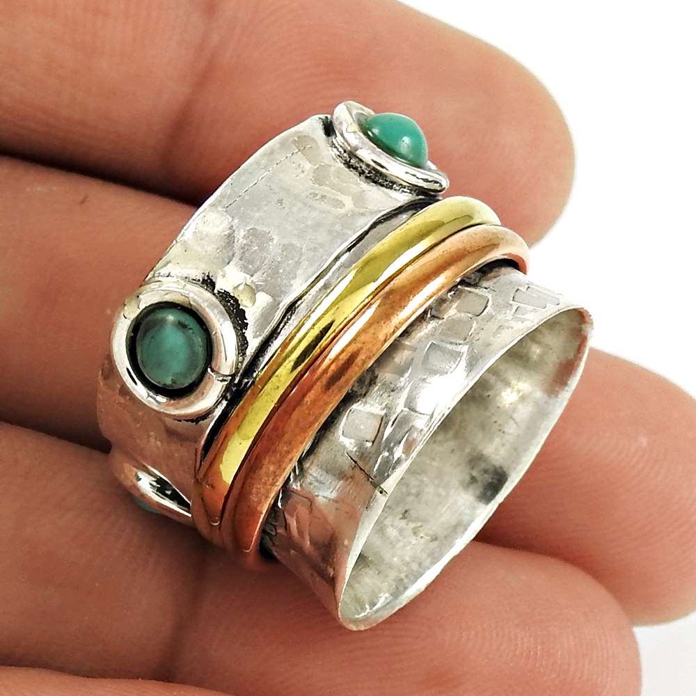 Natural Turquoise Gemstone Band Ring Size 7 925 Sterling Silver For Women E7