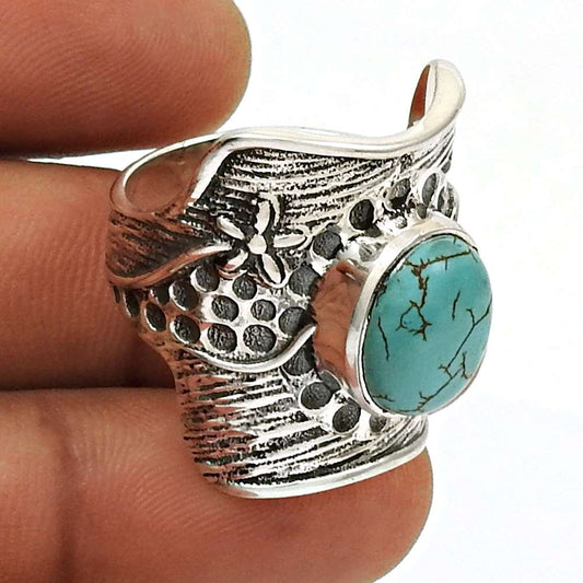 Natural Turquoise Gemstone Ring Size 8 925 Silver HANDMADE Fine Jewelry M12