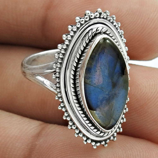 Labradorite Gemstone Ring 925 Sterling Silver Traditional Jewelry TG42