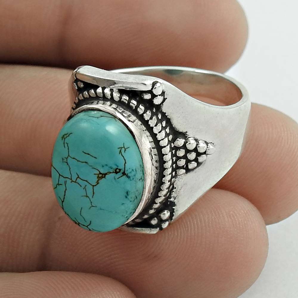 Lovely 925 Sterling Silver Turquoise Gemstone Ring Vintage Jewelry