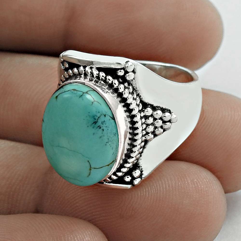 Lovely 925 Sterling Silver Turquoise Gemstone Ring Vintage Jewelry