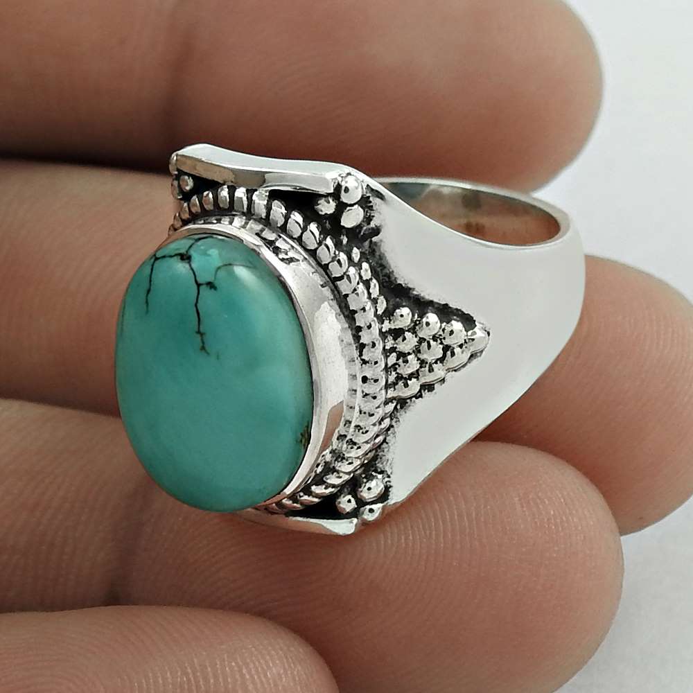 Lovely 925 Sterling Silver Turquoise Gemstone Ring Vintage Jewelry