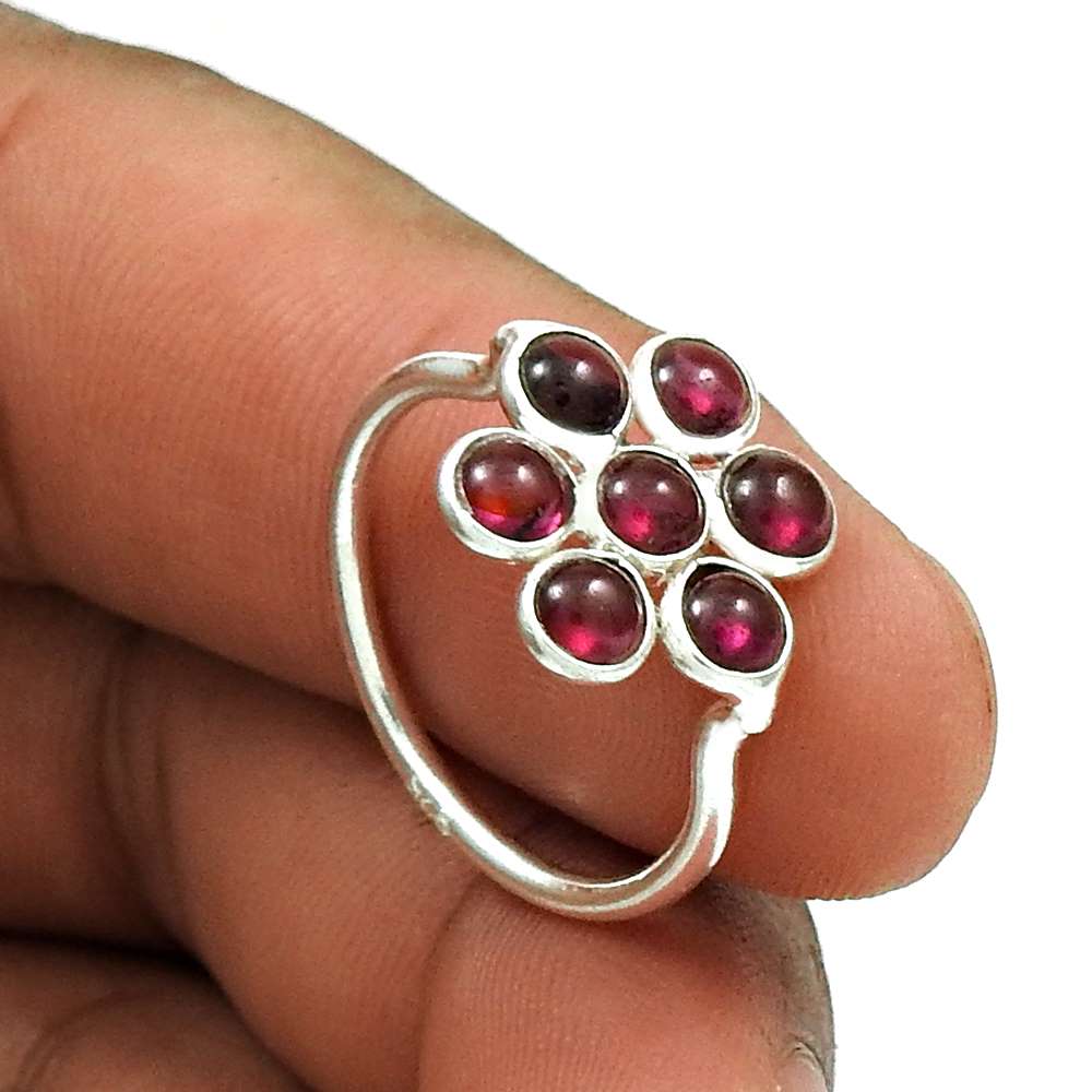 Lustrous 925 Sterling Silver Garnet Gemstone Flower Ring Handmade Jewelry C25