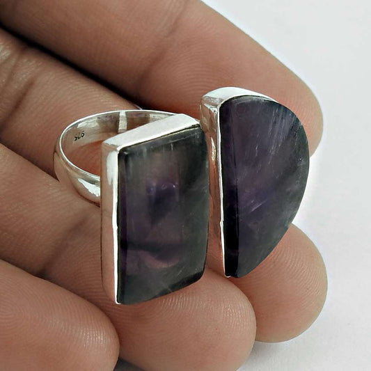 Natural Amethyst Gemstone 925 Silver Cocktail Tribal Ring Size S For Girls Q4