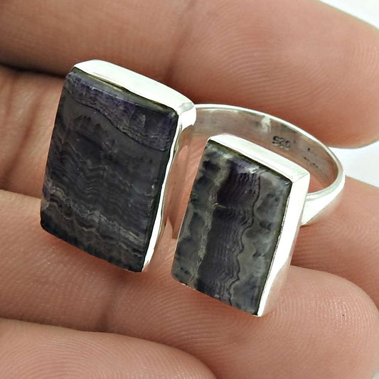 Natural Charoite Gemstone 925 Silver Solitaire Open Ring Size Q For Women A1