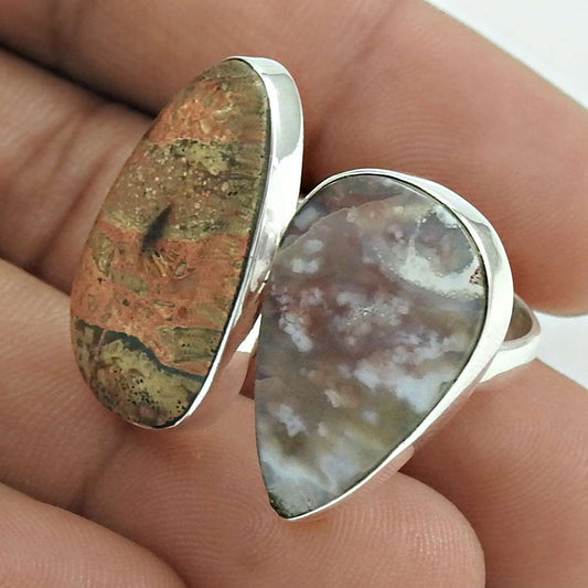 Gift For Women Solitaire Ethnic Ring Size R 925 Silver Natural Jasper D6