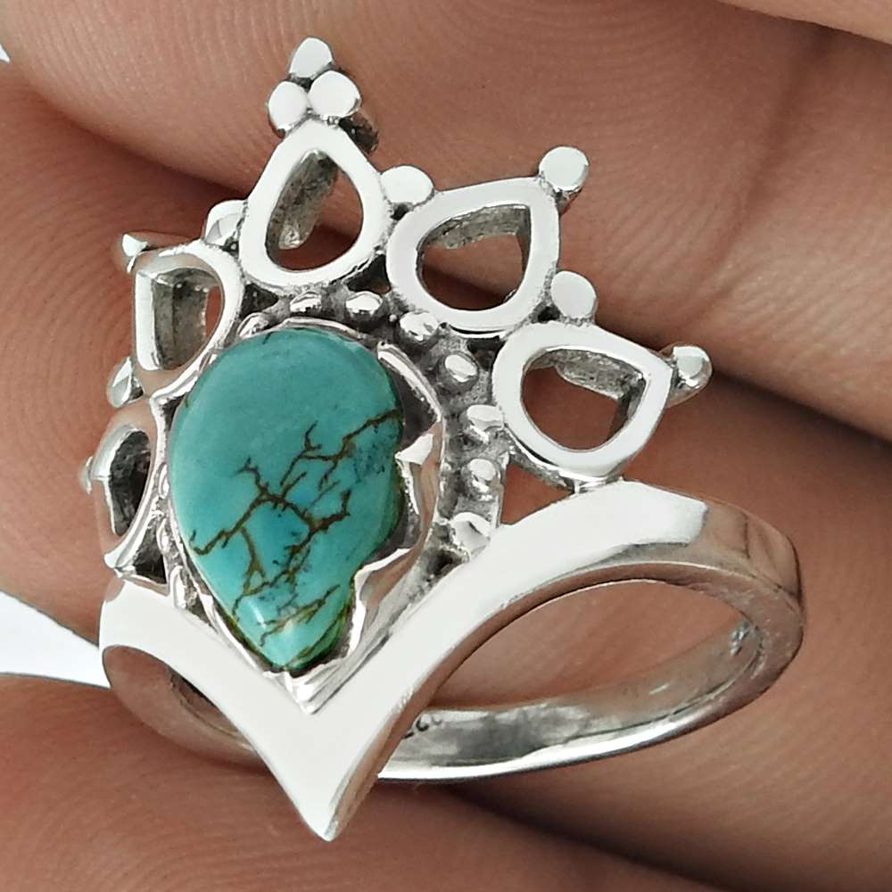 Turquoise Gemstone Ring 925 Sterling Silver Ethnic Jewelry AZ44