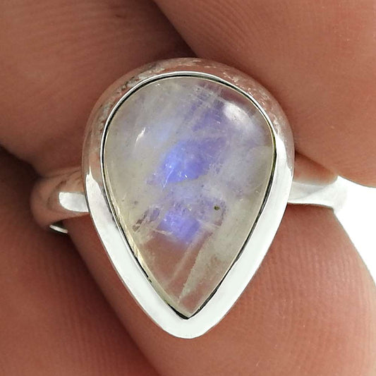 HANDMADE 925 Solid Sterling Silver Natural RAINBOW MOONSTONE Ring Size 7 NN66