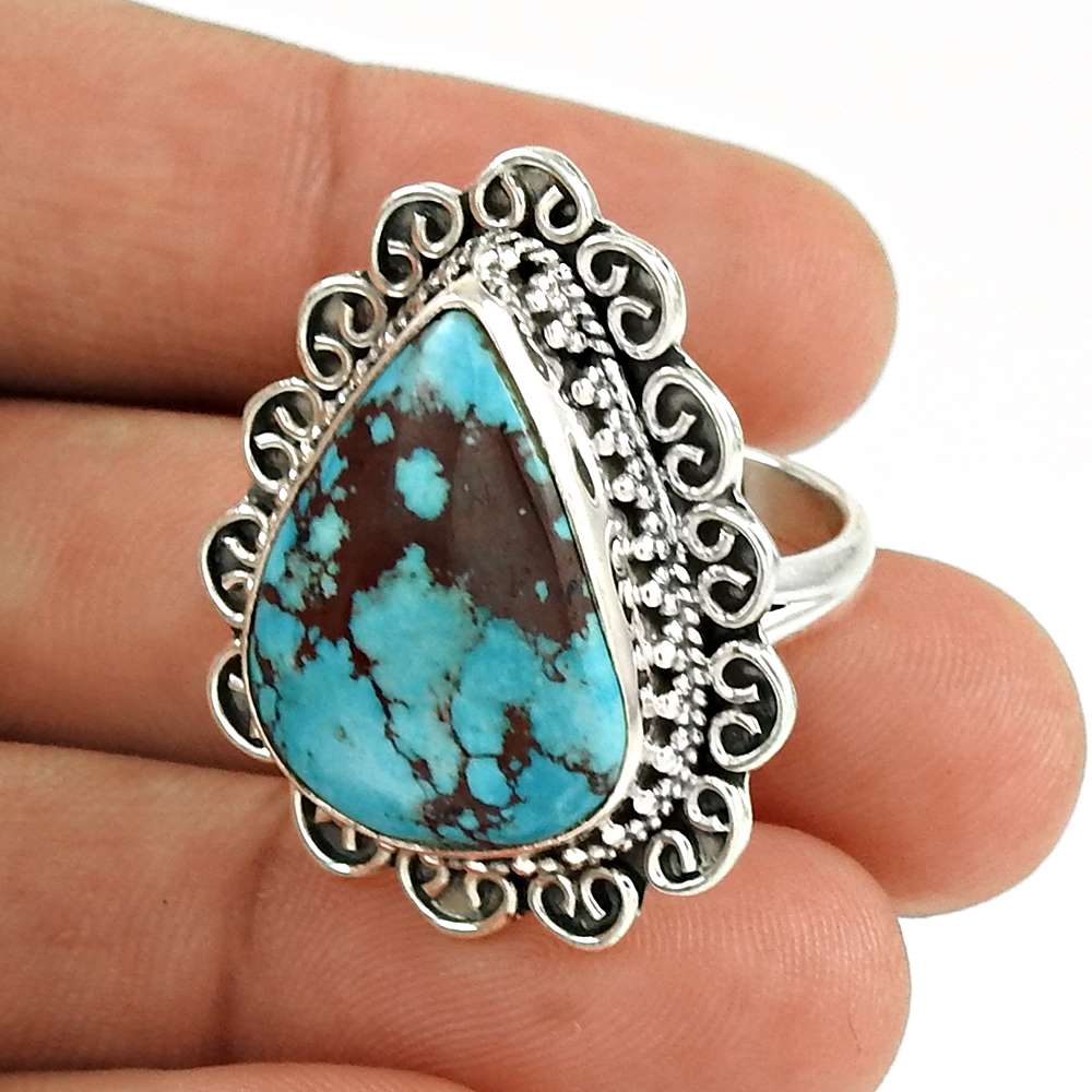 Turquoise Gemstone Ring 925 Sterling Silver Vintage Look Jewelry YH53
