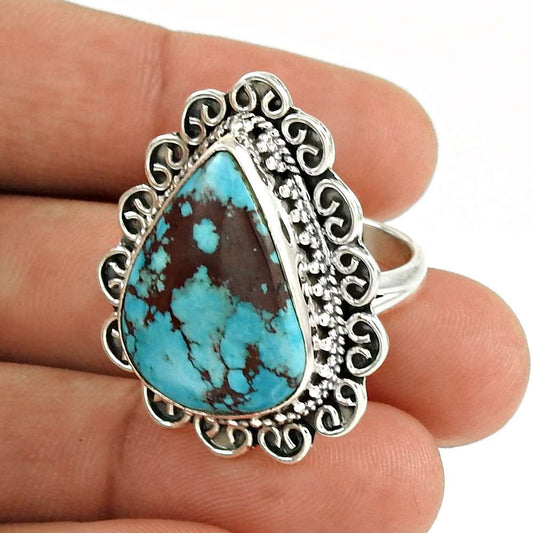 Turquoise Gemstone Ring 925 Sterling Silver Vintage Look Jewelry YH53