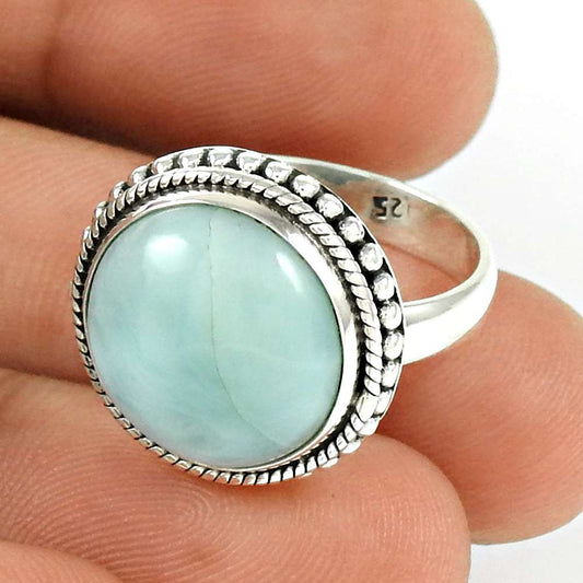 Larimar Gemstone Ring 925 Sterling Silver Women Gift Jewelry PH58