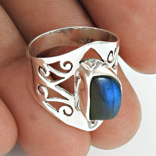 Labradorite Gemstone Ring 925 Sterling Silver Vintage Jewelry QA64