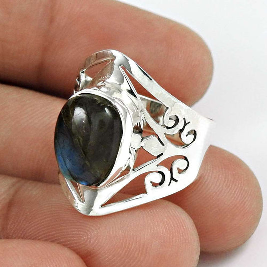 Labradorite Gemstone Ring 925 Sterling Silver Vintage Look Jewelry PL65