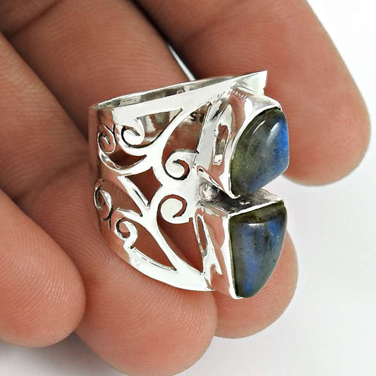 Labradorite Gemstone Ring 925 Sterling Silver Vintage Jewelry RF65