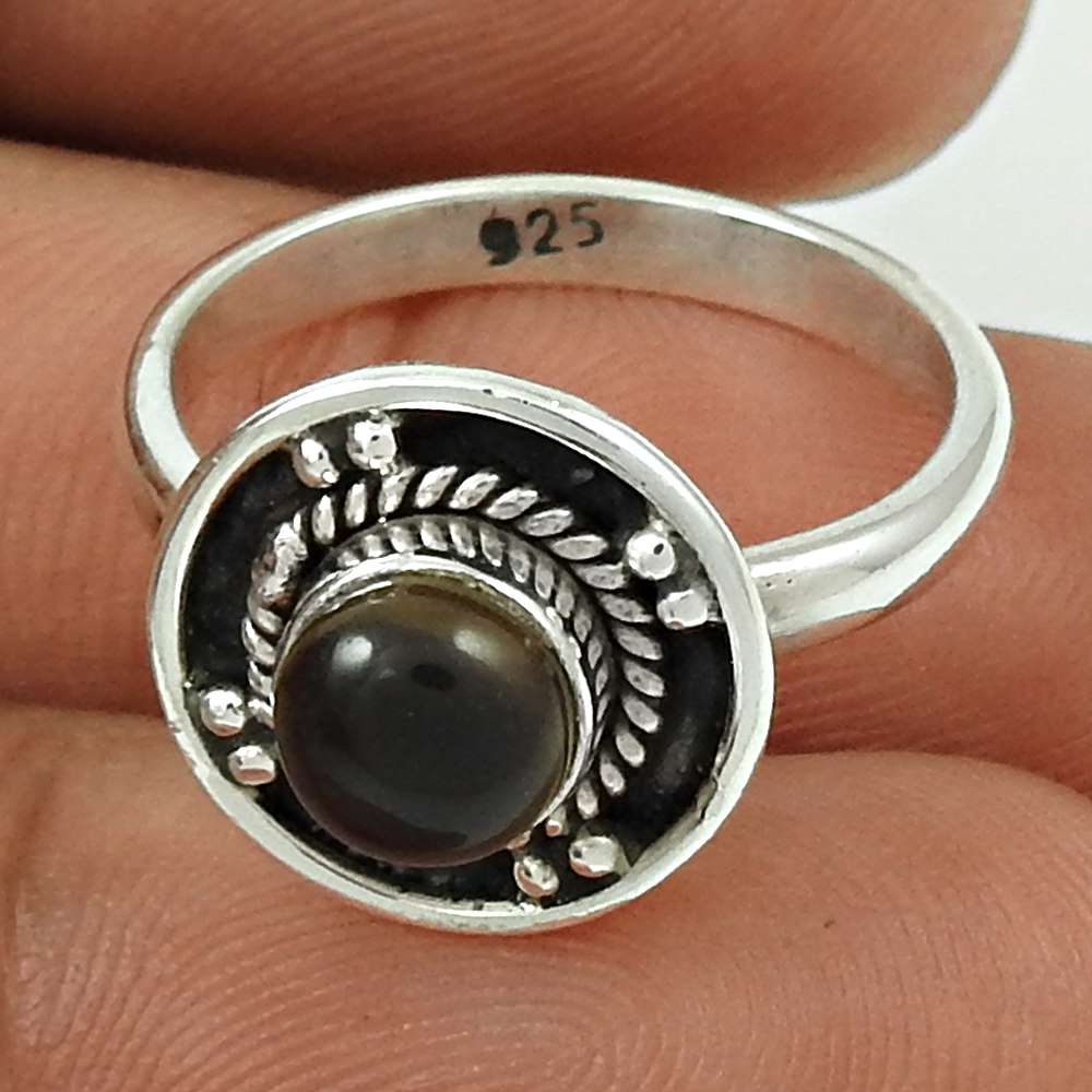 Chalcedony Gemstone Ring Size 8 925 Sterling Silver Vintage Jewelry SN23