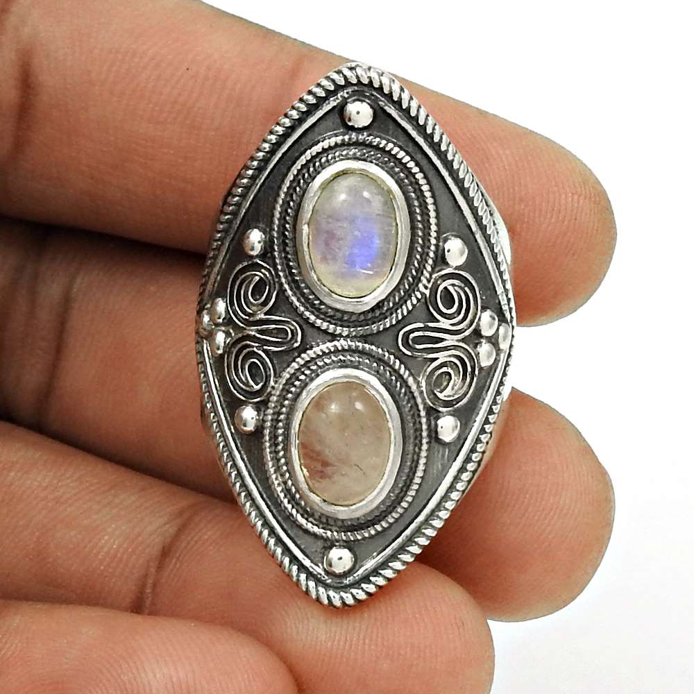 HANDMADE 925 Silver Natural RAINBOW MOONSTONE LABRADORITE Ring Size 7 FF17