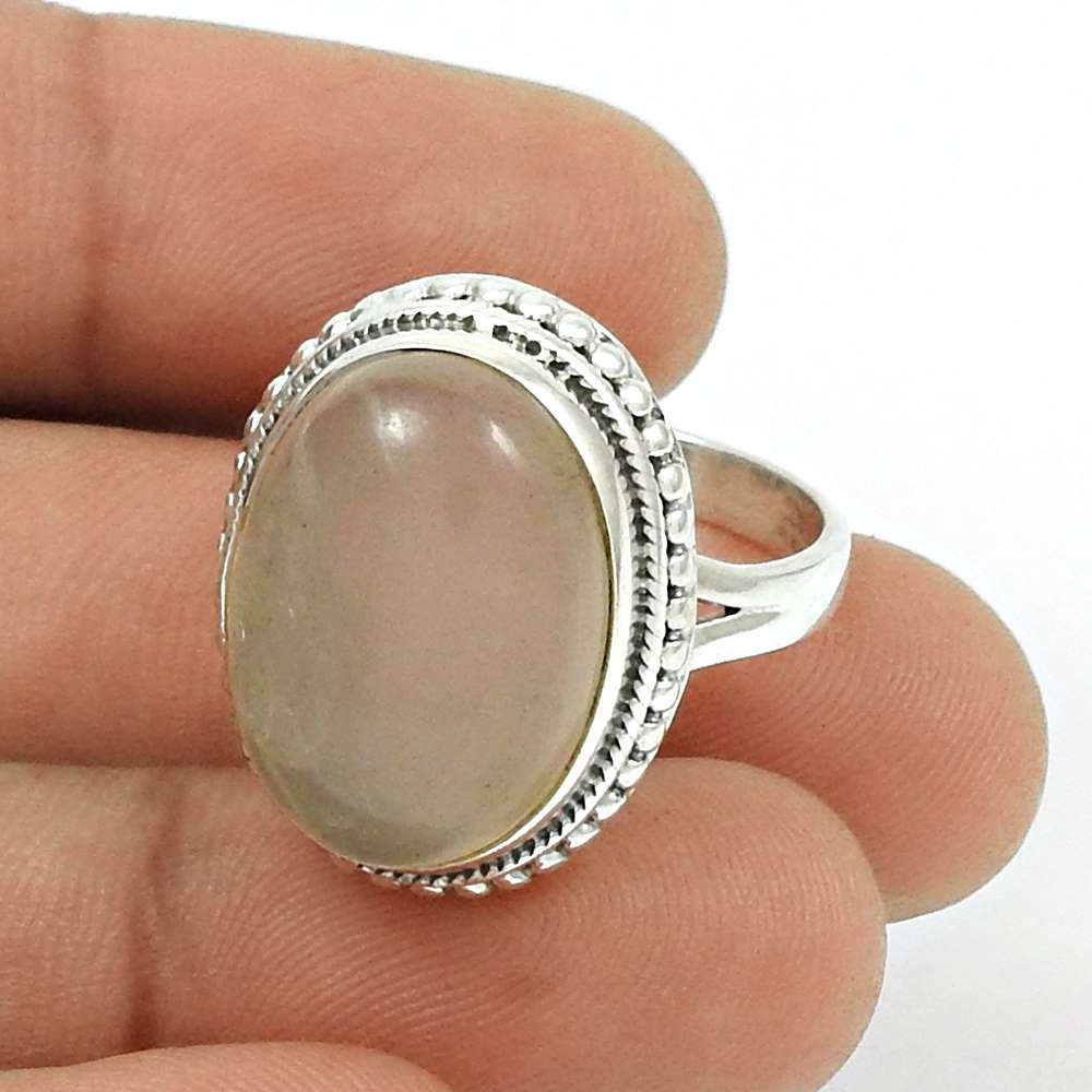 Natural ROSE QUARTZ HANDMADE Jewelry 925 Sterling Silver Ring Size 5 DD22