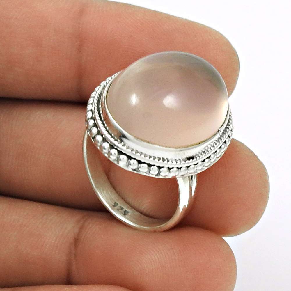 Natural ROSE QUARTZ HANDMADE Jewelry 925 Sterling Silver Ring Size 5 DD22