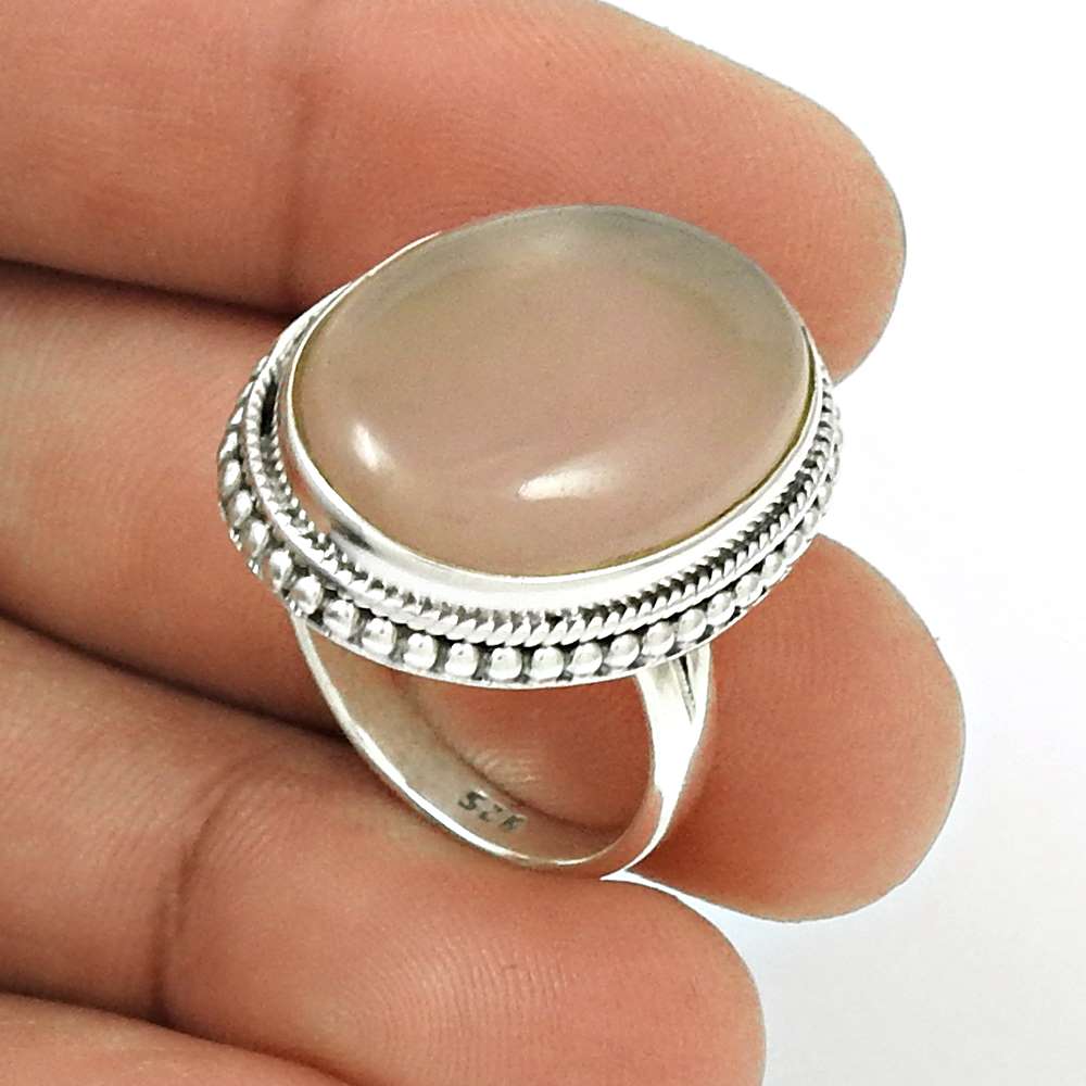 Natural ROSE QUARTZ HANDMADE Jewelry 925 Sterling Silver Ring Size 5 DD22