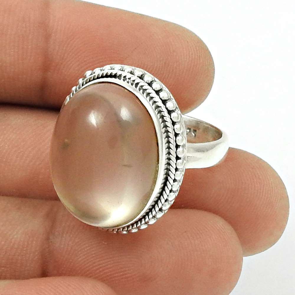 Natural ROSE QUARTZ HANDMADE Jewelry 925 Sterling Silver Ring Size 5 DD22