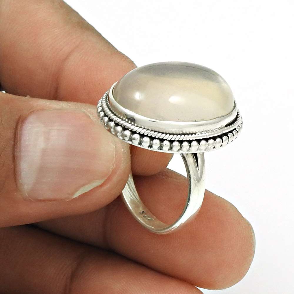 Natural ROSE QUARTZ HANDMADE Jewelry 925 Sterling Silver Ring Size 5 DD22