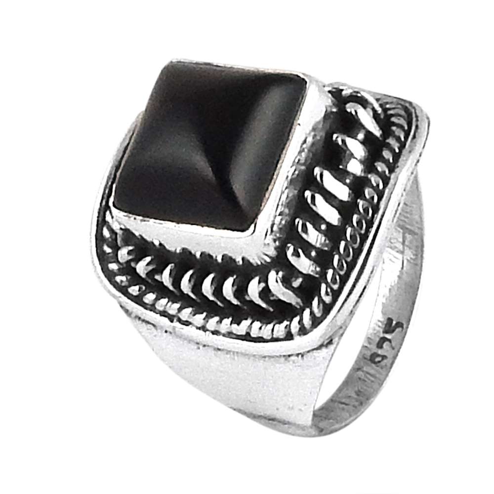 Natural Onyx Gemstone Statement Tribal Ring Size 6 925 Silver For Women A11