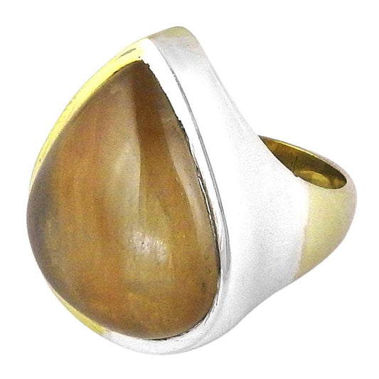 Natural Rutilated Quartz Cocktail Tribal Gold Ring Size 10.5 925 Silver S27