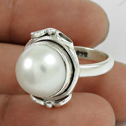 Pearl Ring Size 6.5 925 Sterling Silver Jewelry Wedding Woman Gift P26