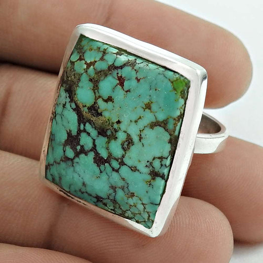 Natural Turquoise Gemstone 925 Silver Statement Ring Size 7.5 For Women D7