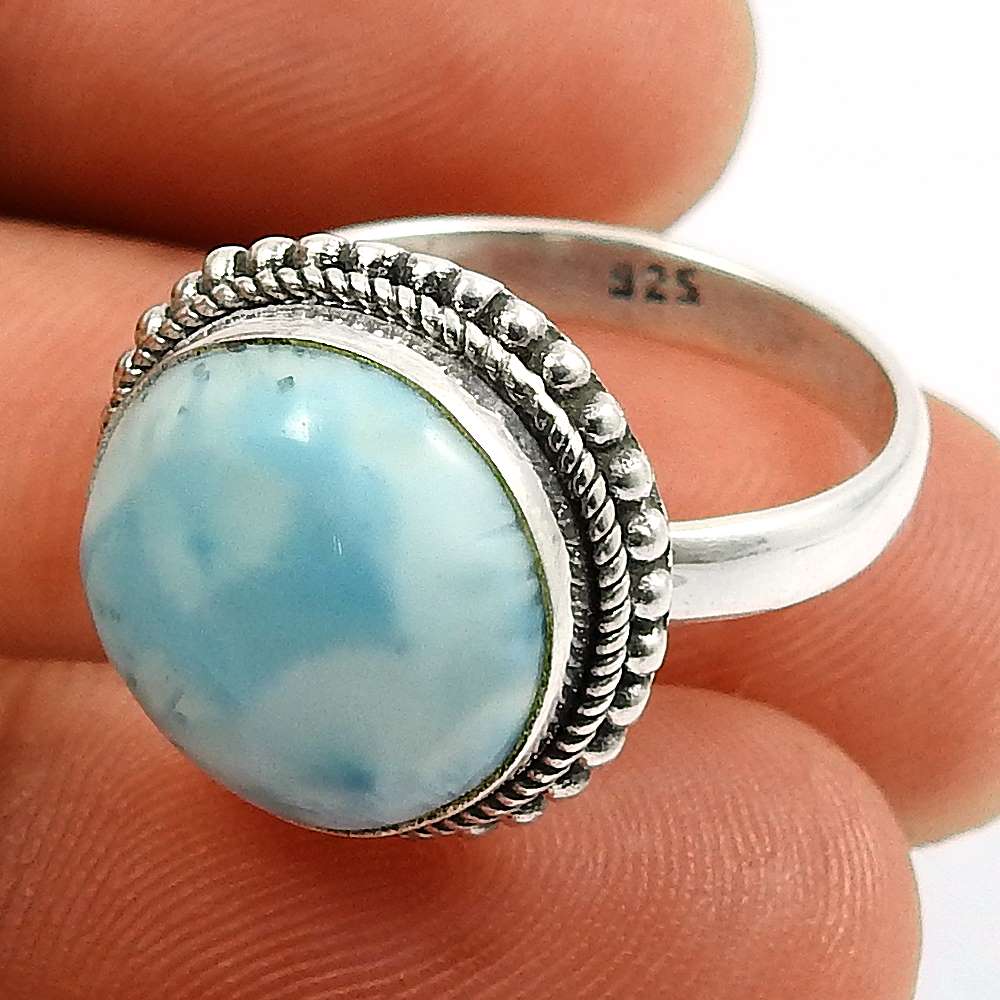 Larimar Gemstone Ring 925 Sterling Silver Women Gift Jewelry PH58