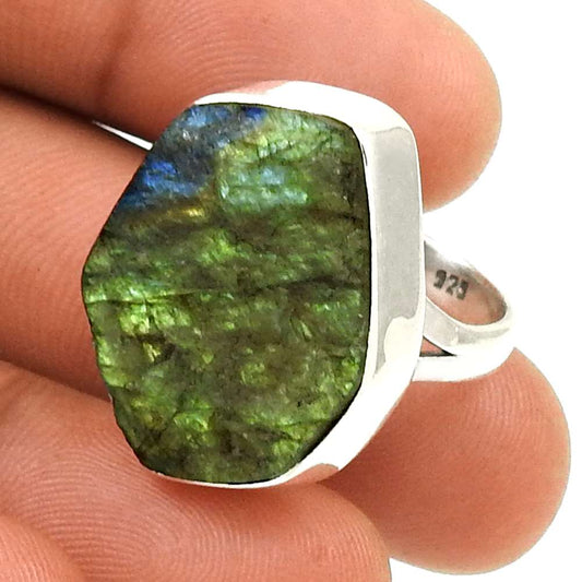 HANDMADE 925 Silver Jewelry Natural LABRADORITE Rough Stone Ring Size 8 AJ10