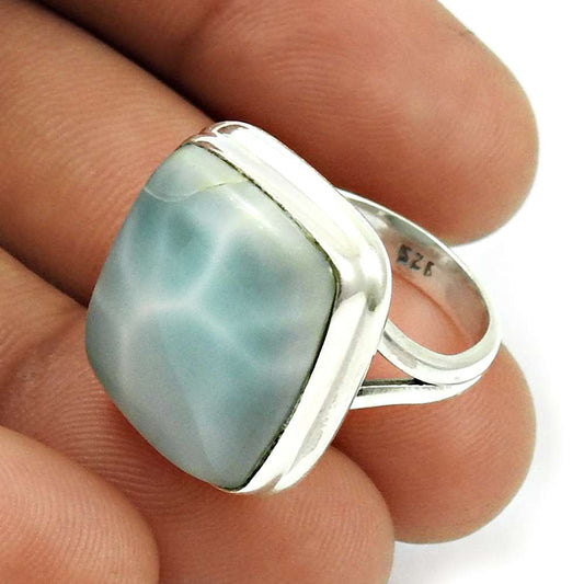 Larimar Gemstone Ring 925 Sterling Silver Vintage Jewelry U16