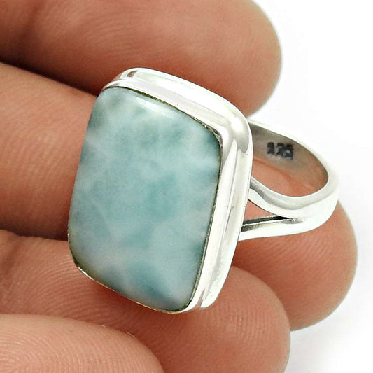 Larimar Gemstone Ring 925 Sterling Silver Ethnic Jewelry W16