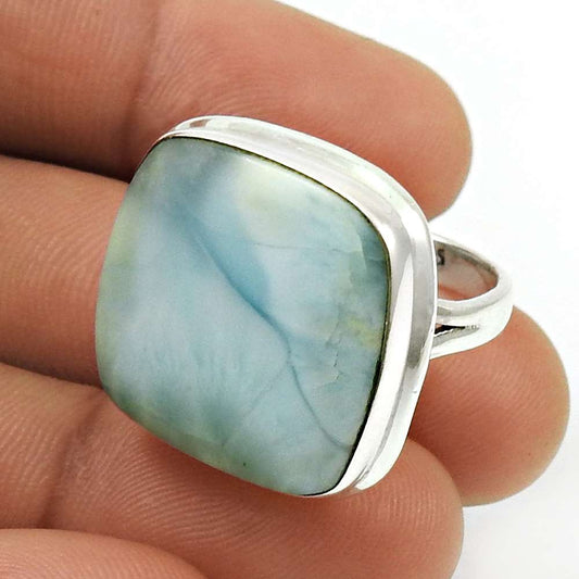 Larimar Gemstone Ring 925 Sterling Silver Handmade Jewelry U17