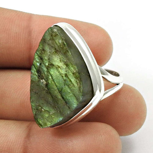 Labradorite Rough Stone Ring 925 Sterling Silver Tribal Jewelry B20