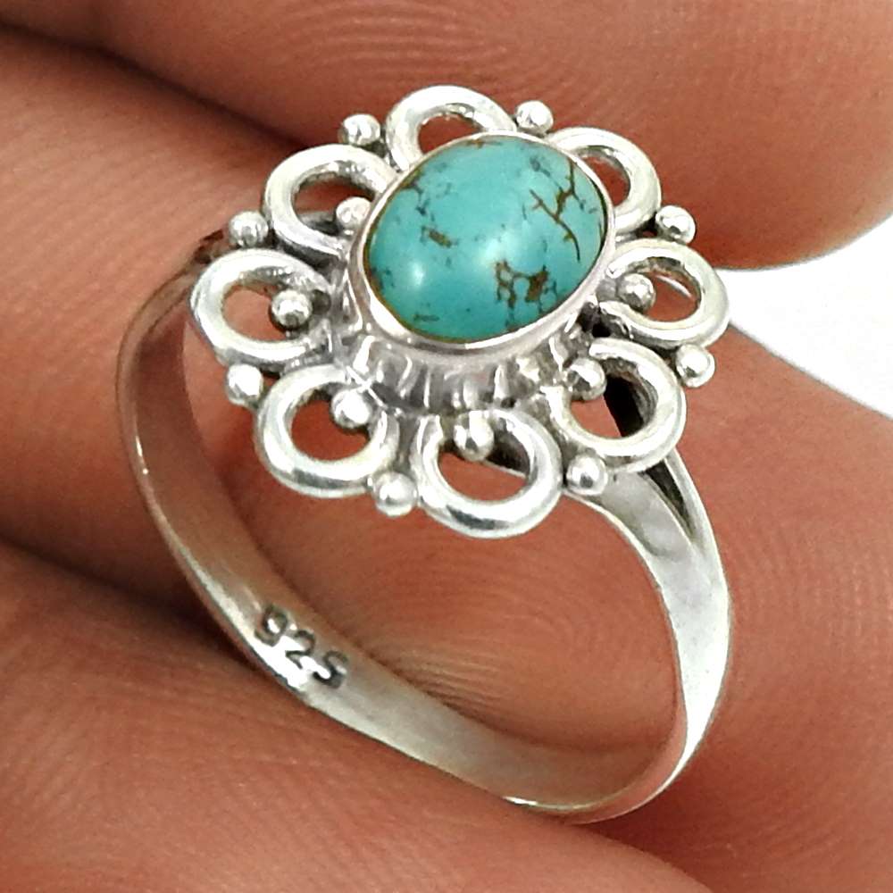 Larimar Gemstone Ring 925 Sterling Silver Vintage Jewelry O32