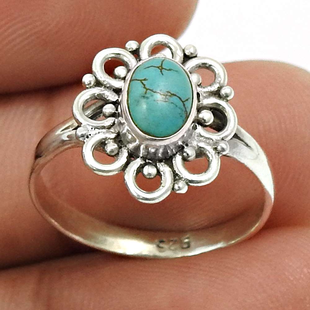 Larimar Gemstone Ring 925 Sterling Silver Vintage Jewelry O32