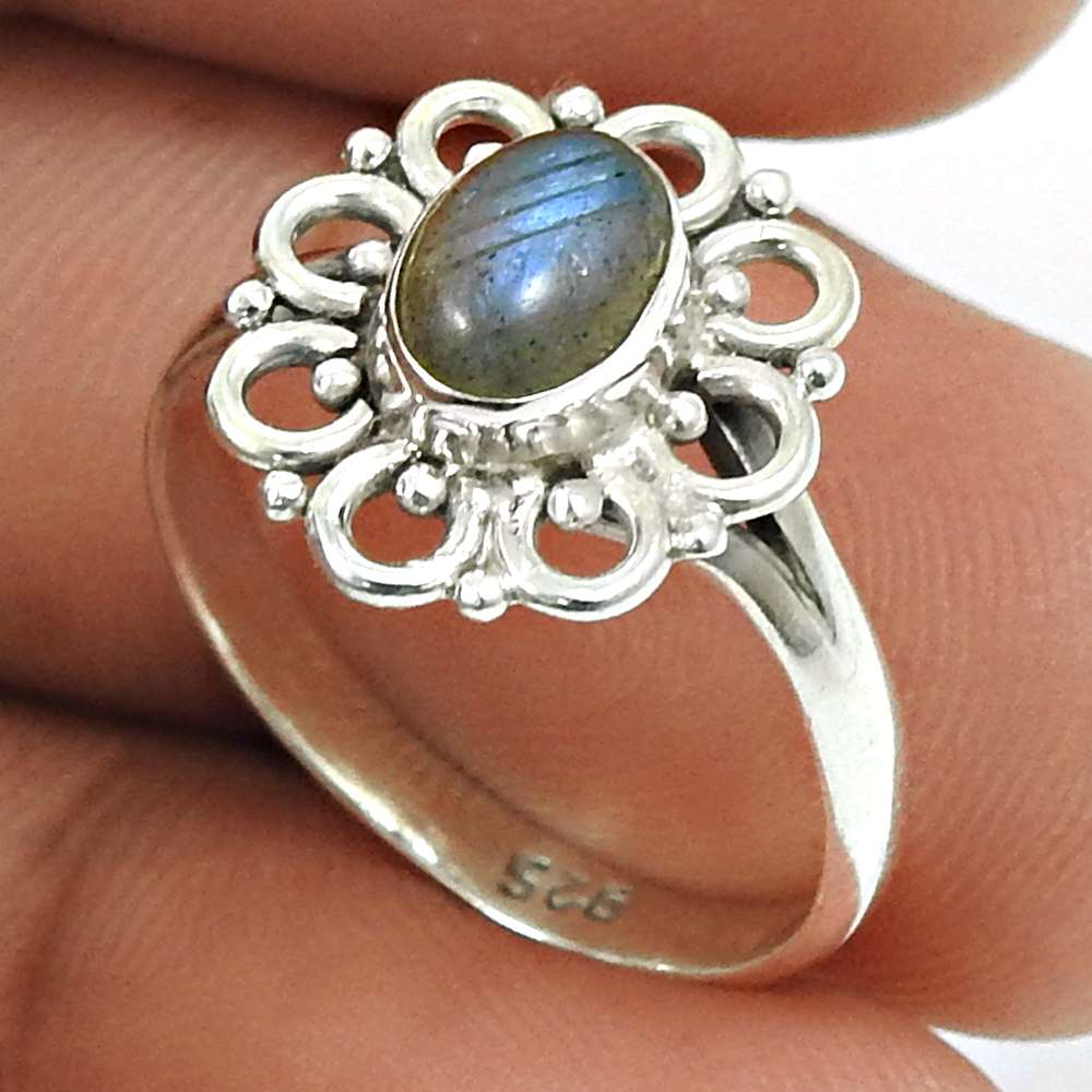 Larimar Gemstone Ring 925 Sterling Silver Vintage Jewelry O32