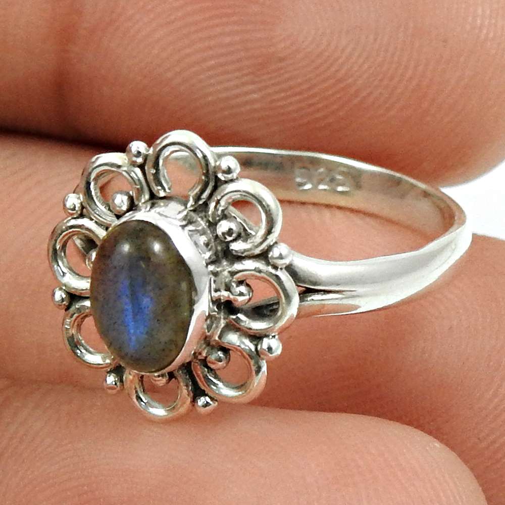 Larimar Gemstone Ring 925 Sterling Silver Vintage Jewelry O32