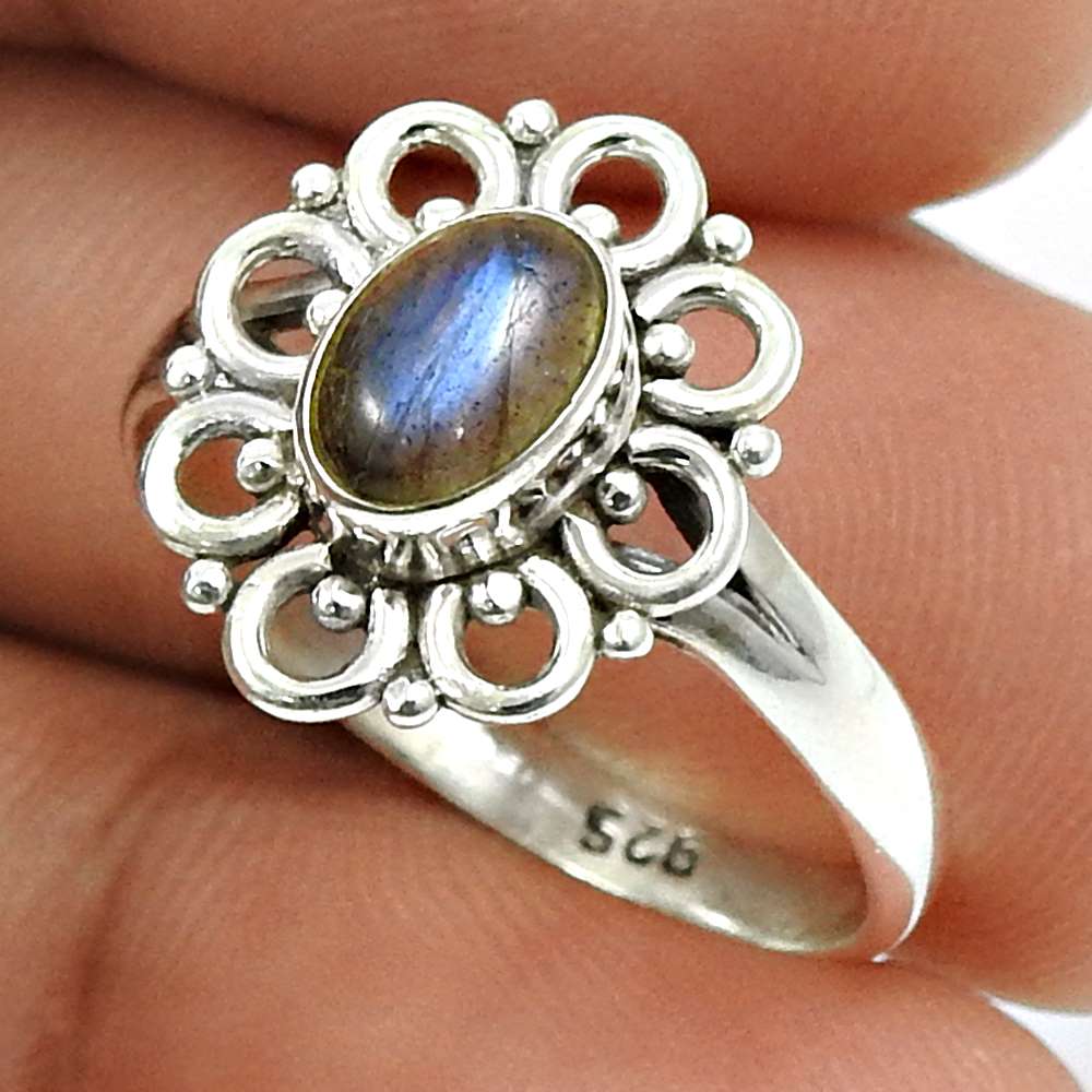 Larimar Gemstone Ring 925 Sterling Silver Vintage Jewelry O32