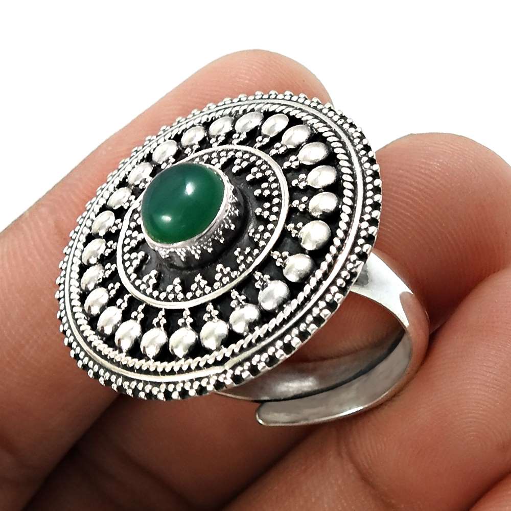 Green Onyx Gemstone Ring 925 Sterling Silver Tribal Jewelry R39