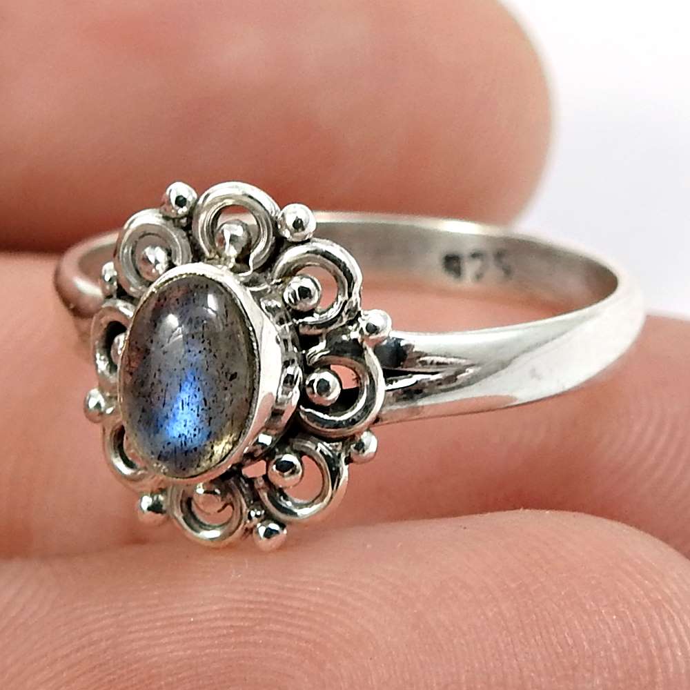 Rainbow Moonstone Gemstone Ring 925 Sterling Silver Handmade Indian Jewelry D42
